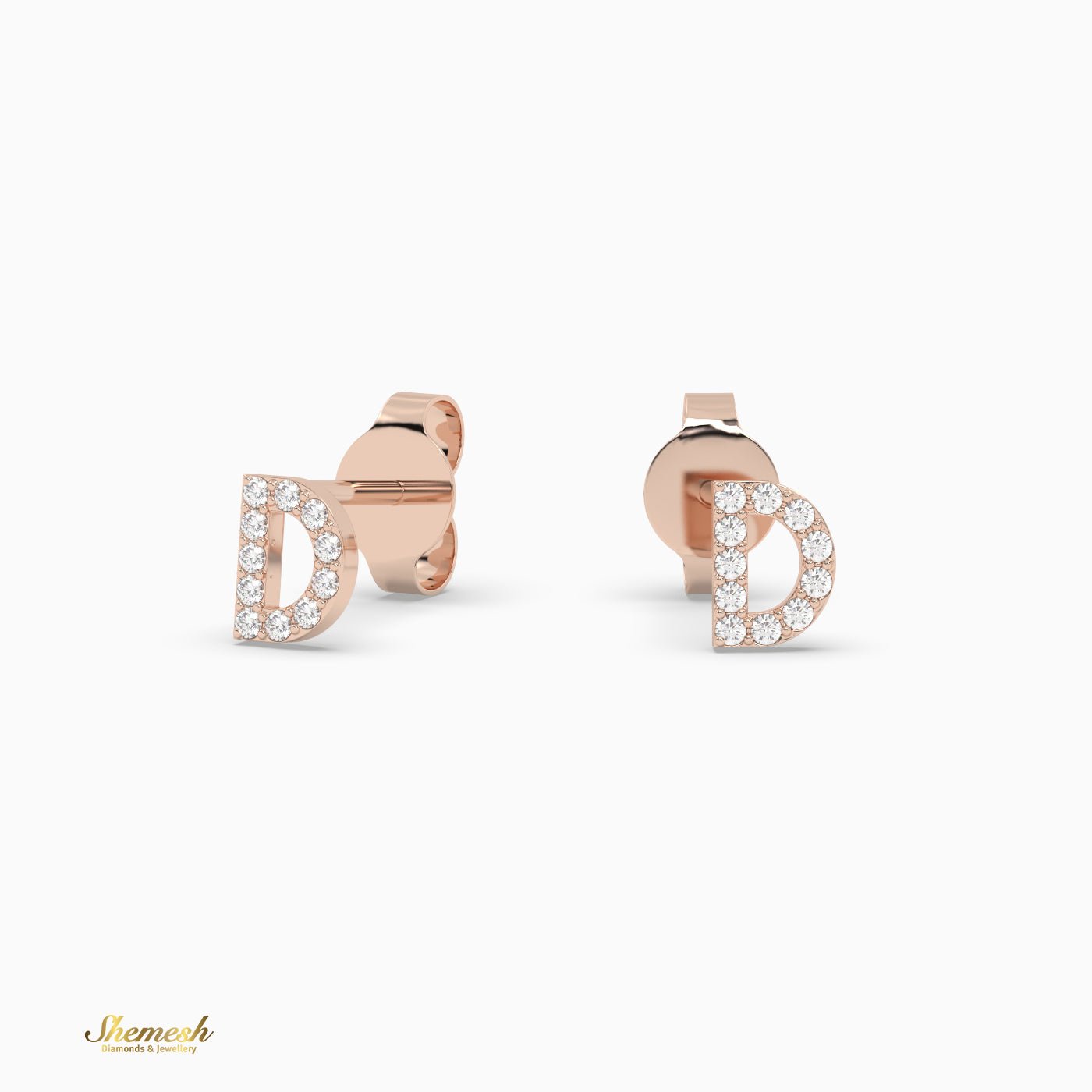 18K Gold 'D' Initial Stud Earrings - shemesh_diamonds