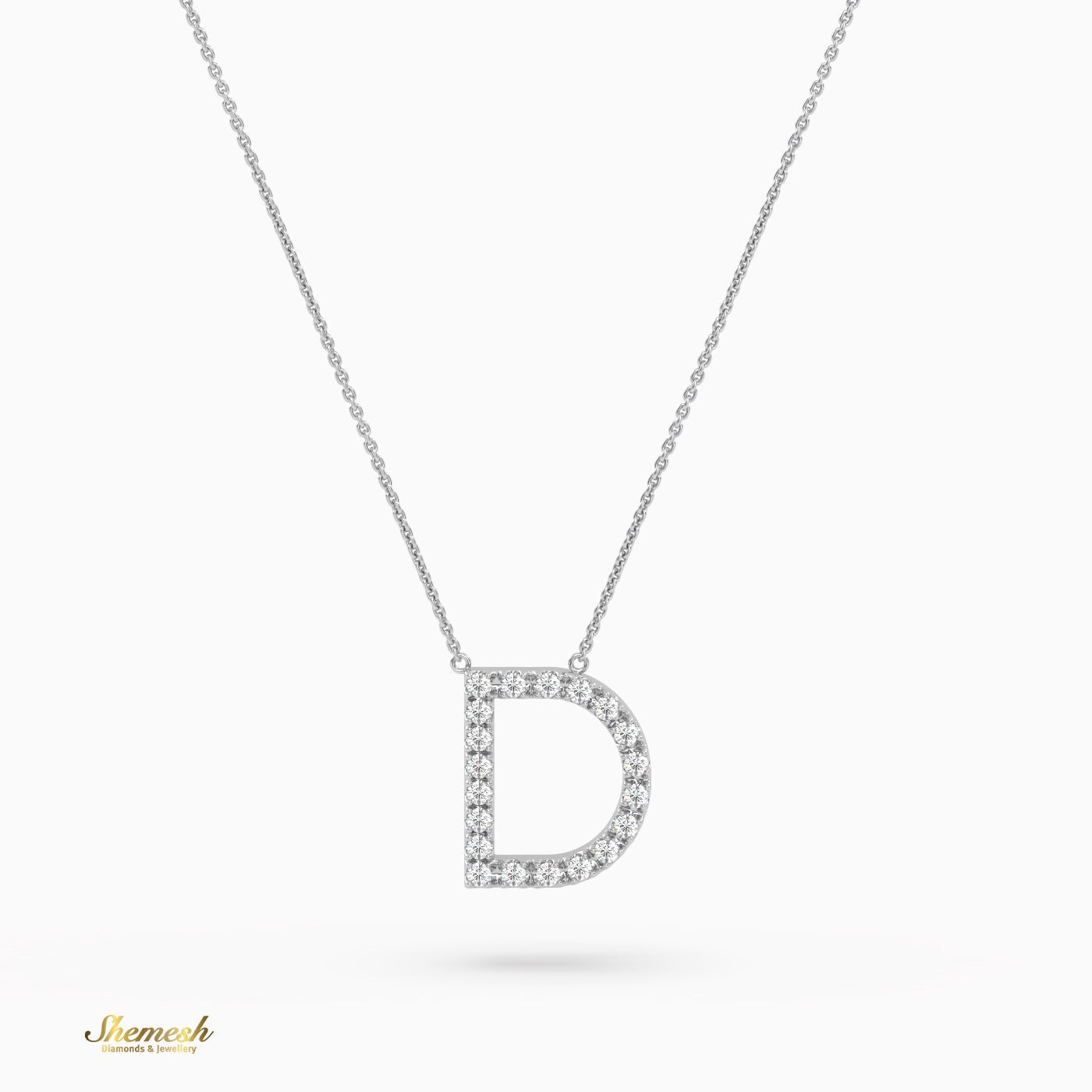 18K Gold Round Cut Diamonds "D" Initial Pendant - shemesh_diamonds