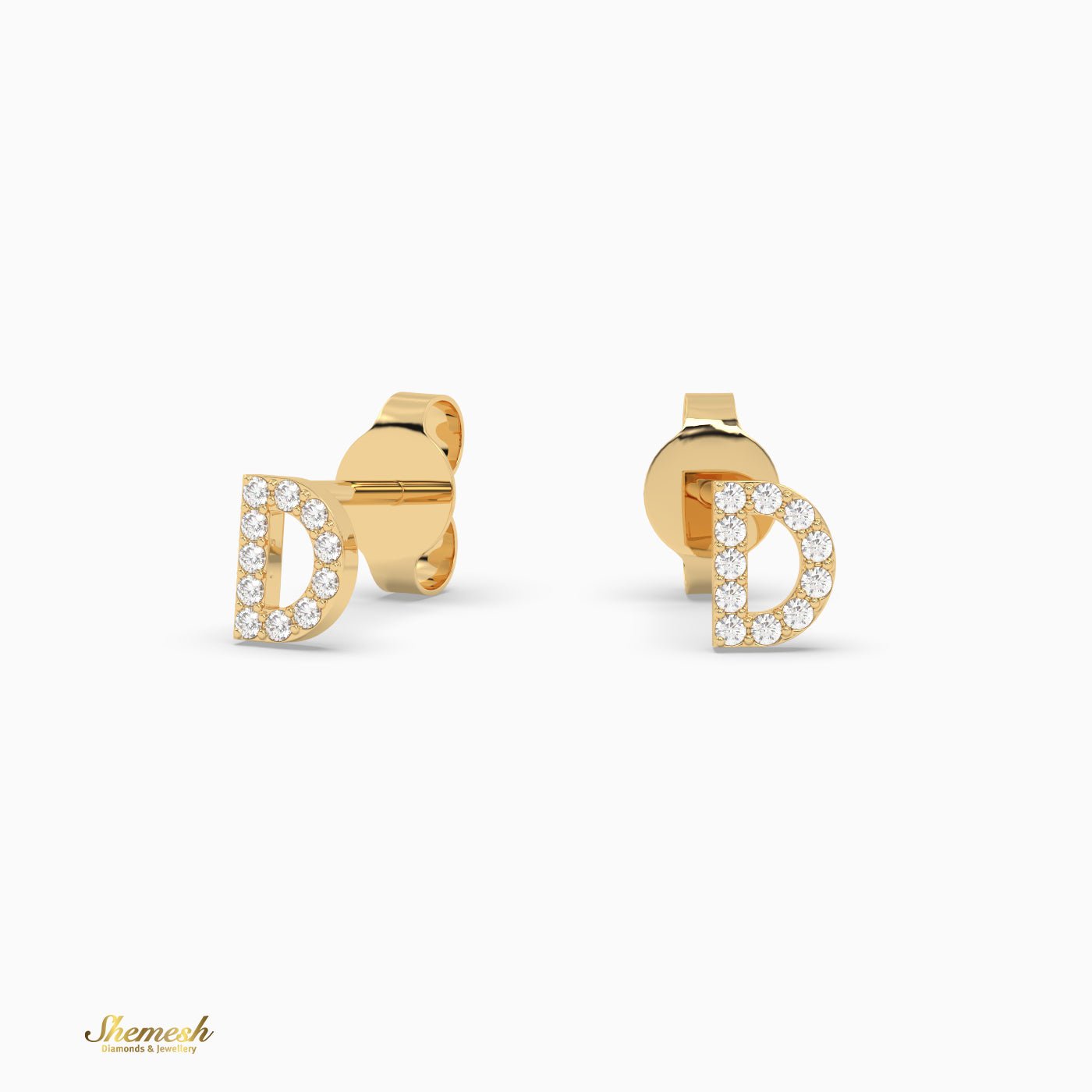 18K Gold 'D' Initial Stud Earrings - shemesh_diamonds