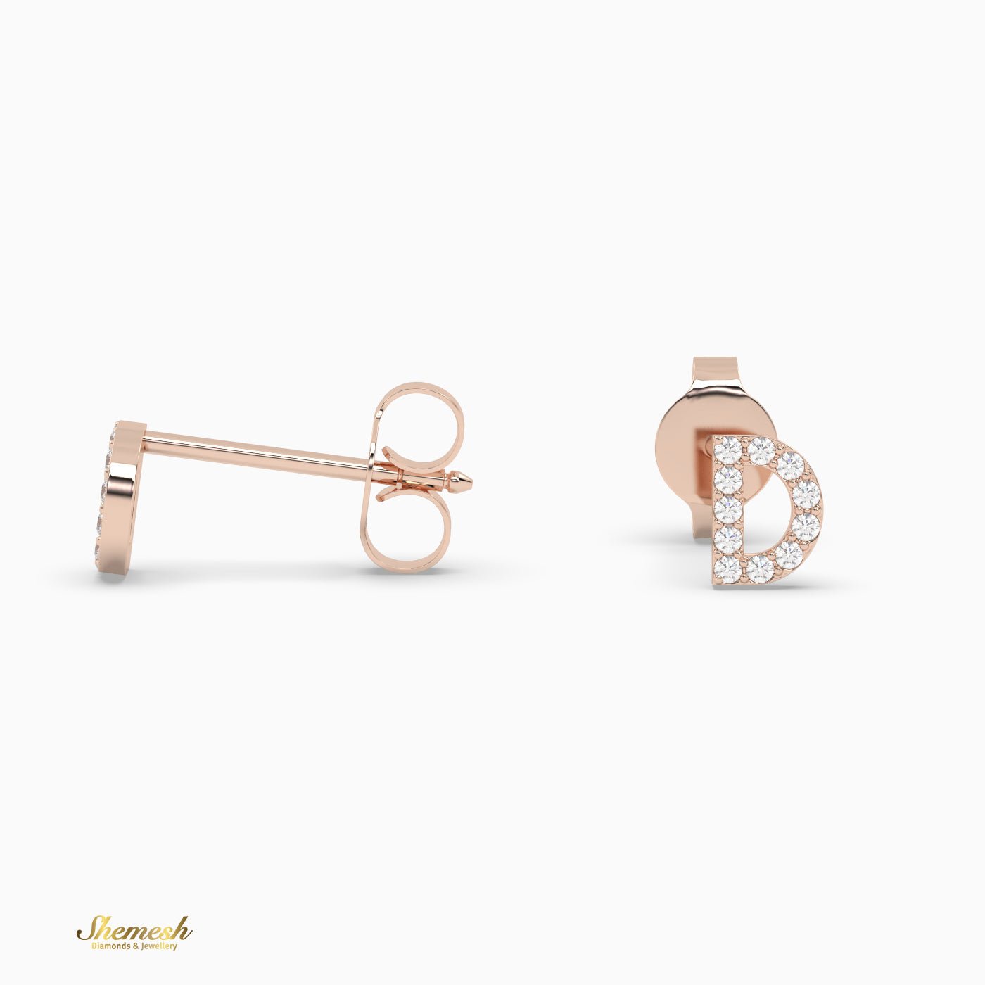 18K Gold 'D' Initial Stud Earrings - shemesh_diamonds