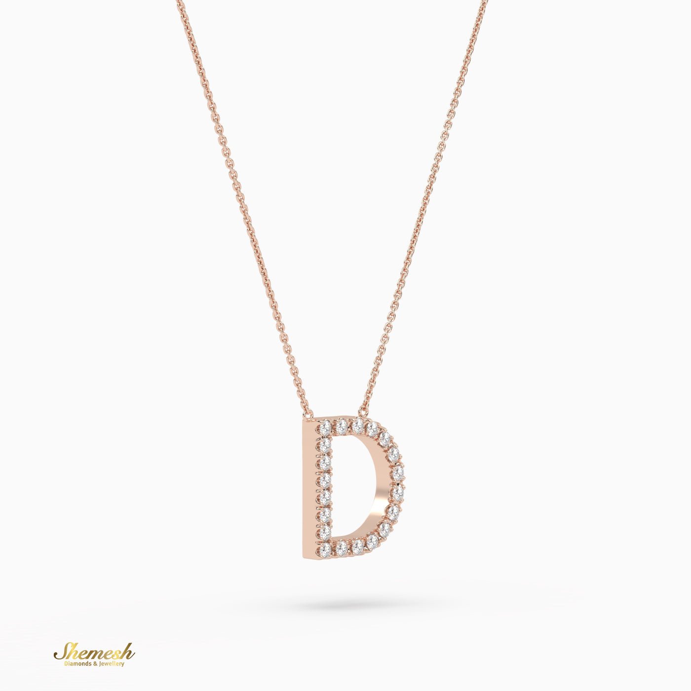 18K Gold Round Cut Diamonds "D" Initial Pendant - shemesh_diamonds