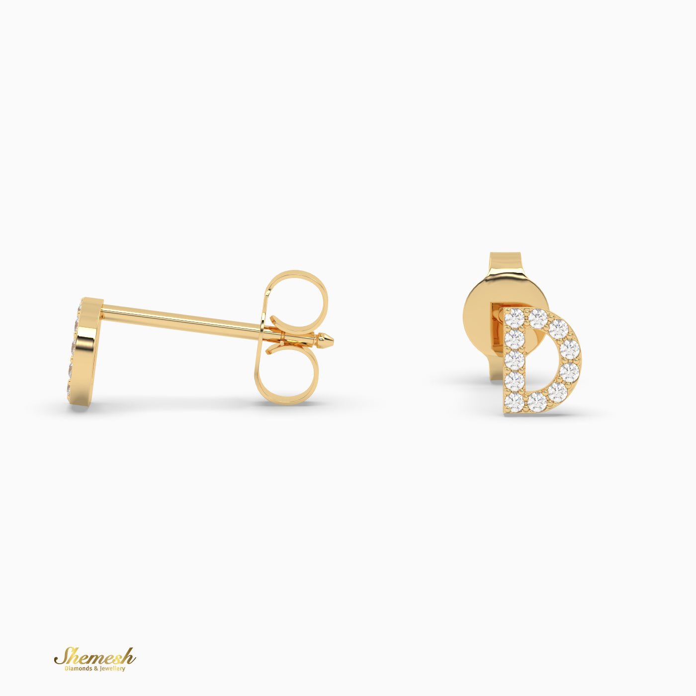 18K Gold 'D' Initial Stud Earrings - shemesh_diamonds