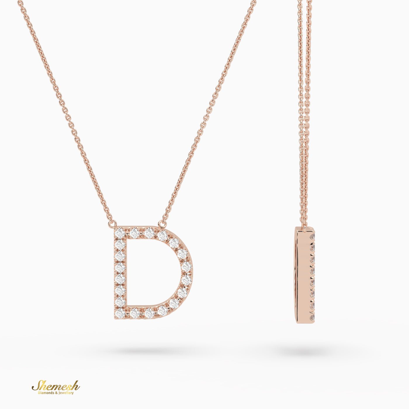 18K Gold Round Cut Diamonds "D" Initial Pendant - shemesh_diamonds