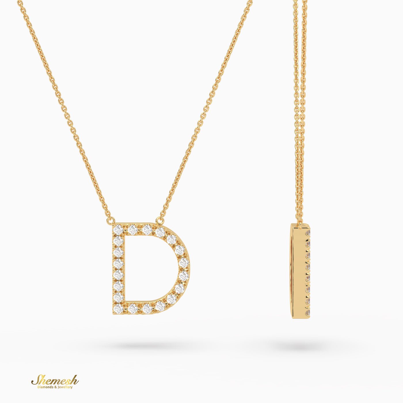 18K Gold Round Cut Diamonds "D" Initial Pendant - shemesh_diamonds