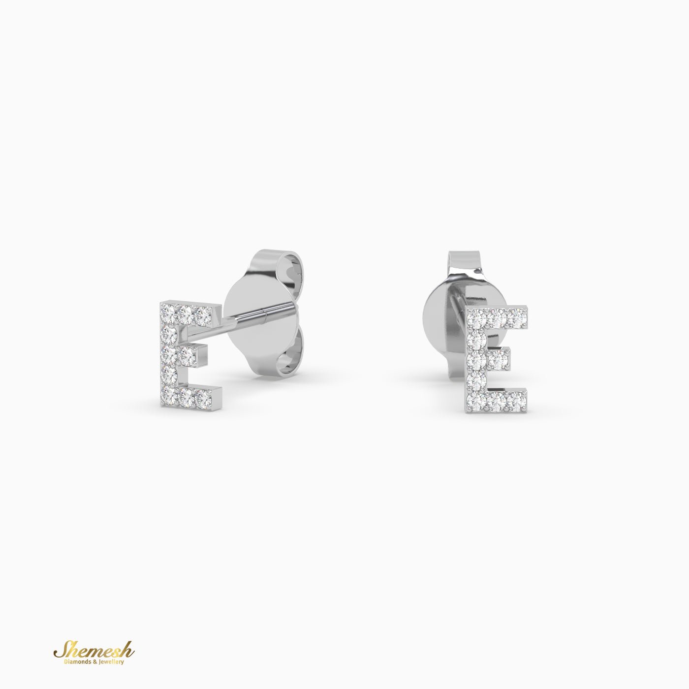 18K Gold 'E' Initial Stud Earrings - shemesh_diamonds