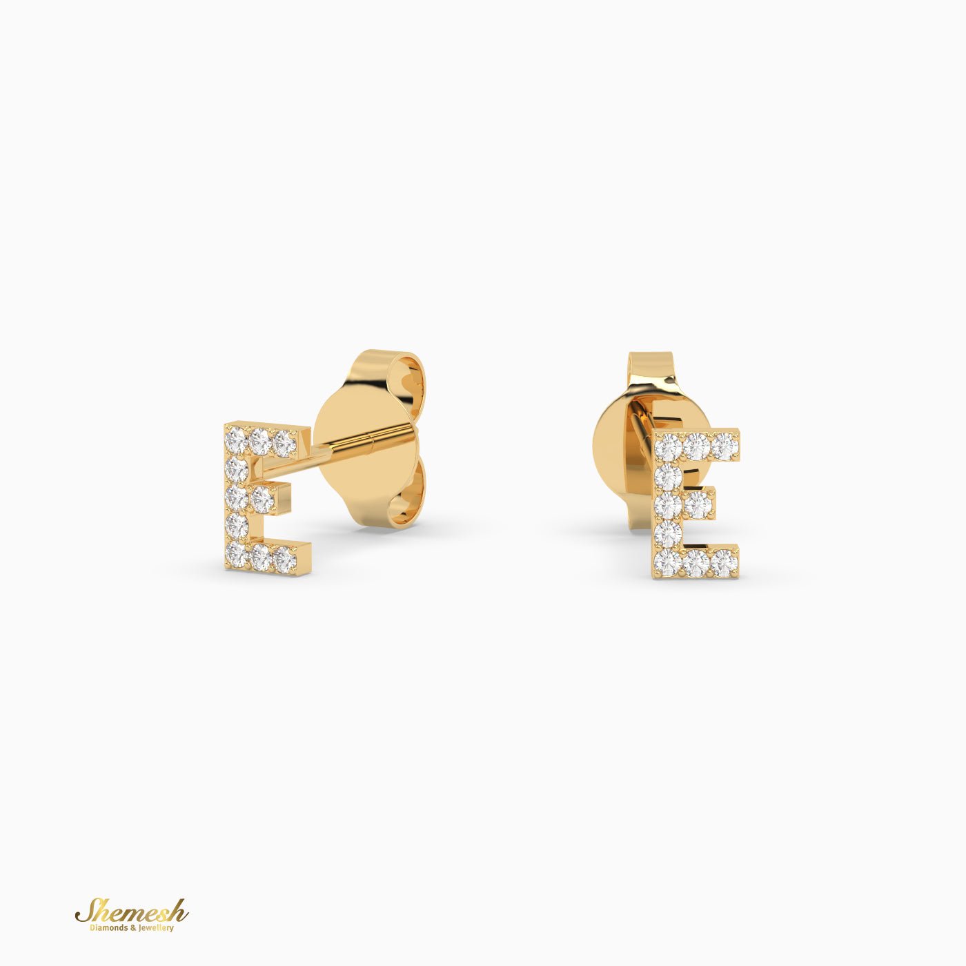 18K Gold 'E' Initial Stud Earrings - shemesh_diamonds