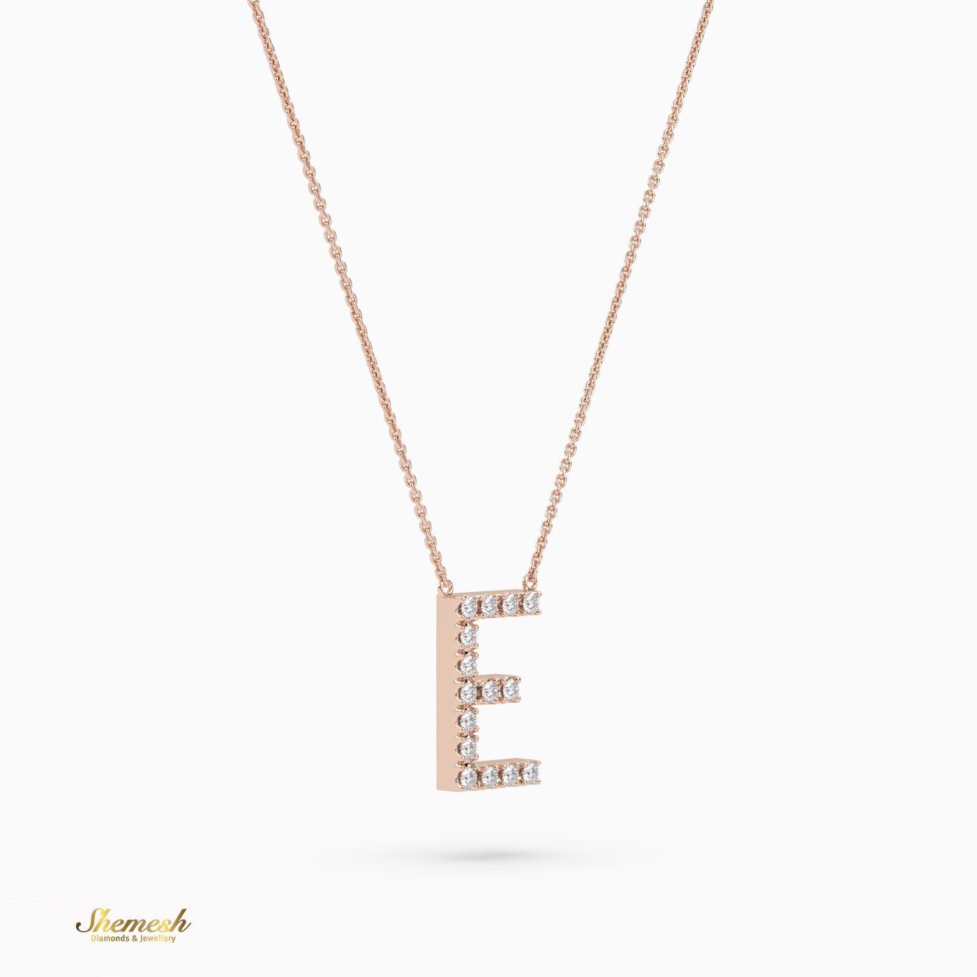 18K Gold Round Cut Diamonds "E" Initial Pendant - shemesh_diamonds