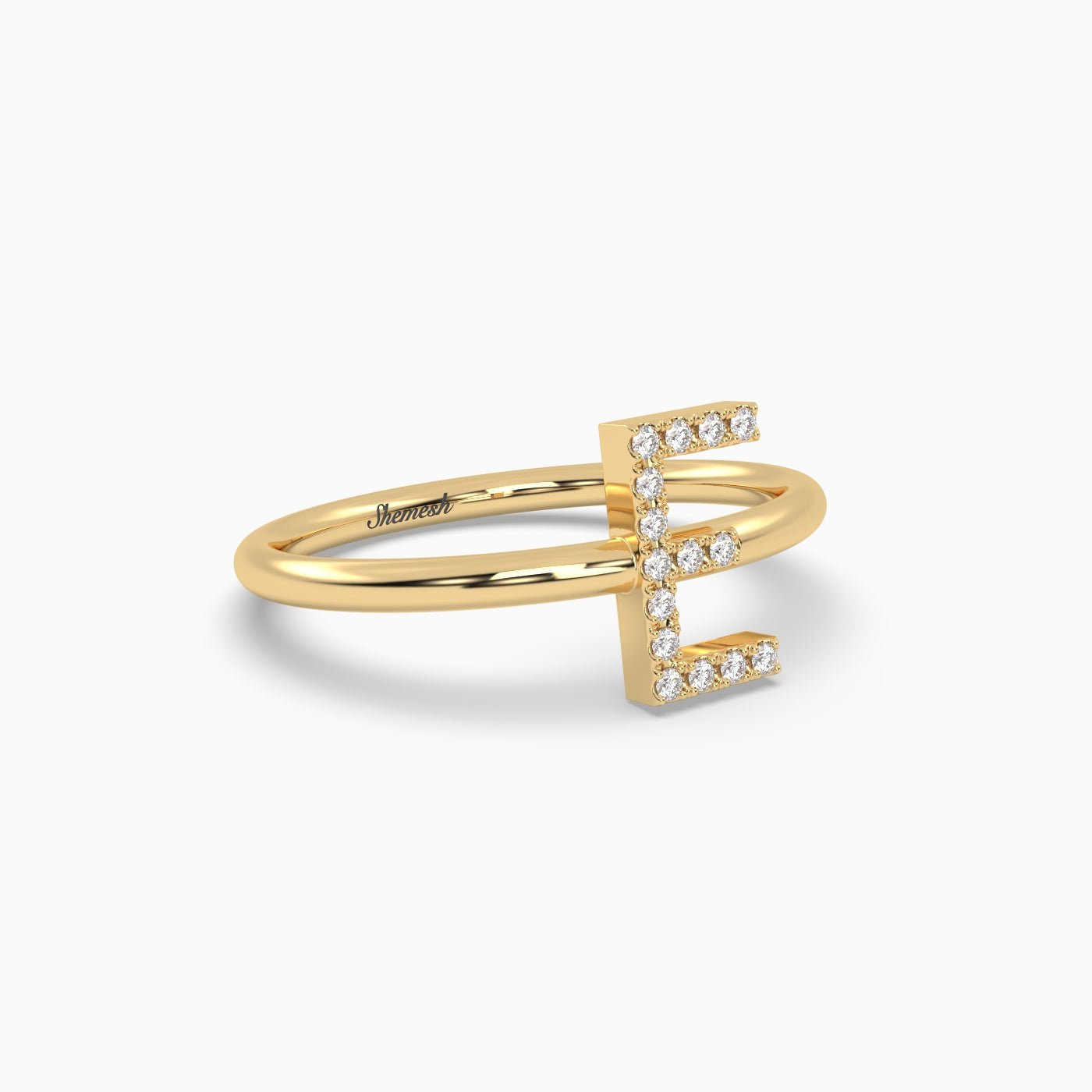 18K Gold "E" Initial Ring - shemesh_diamonds