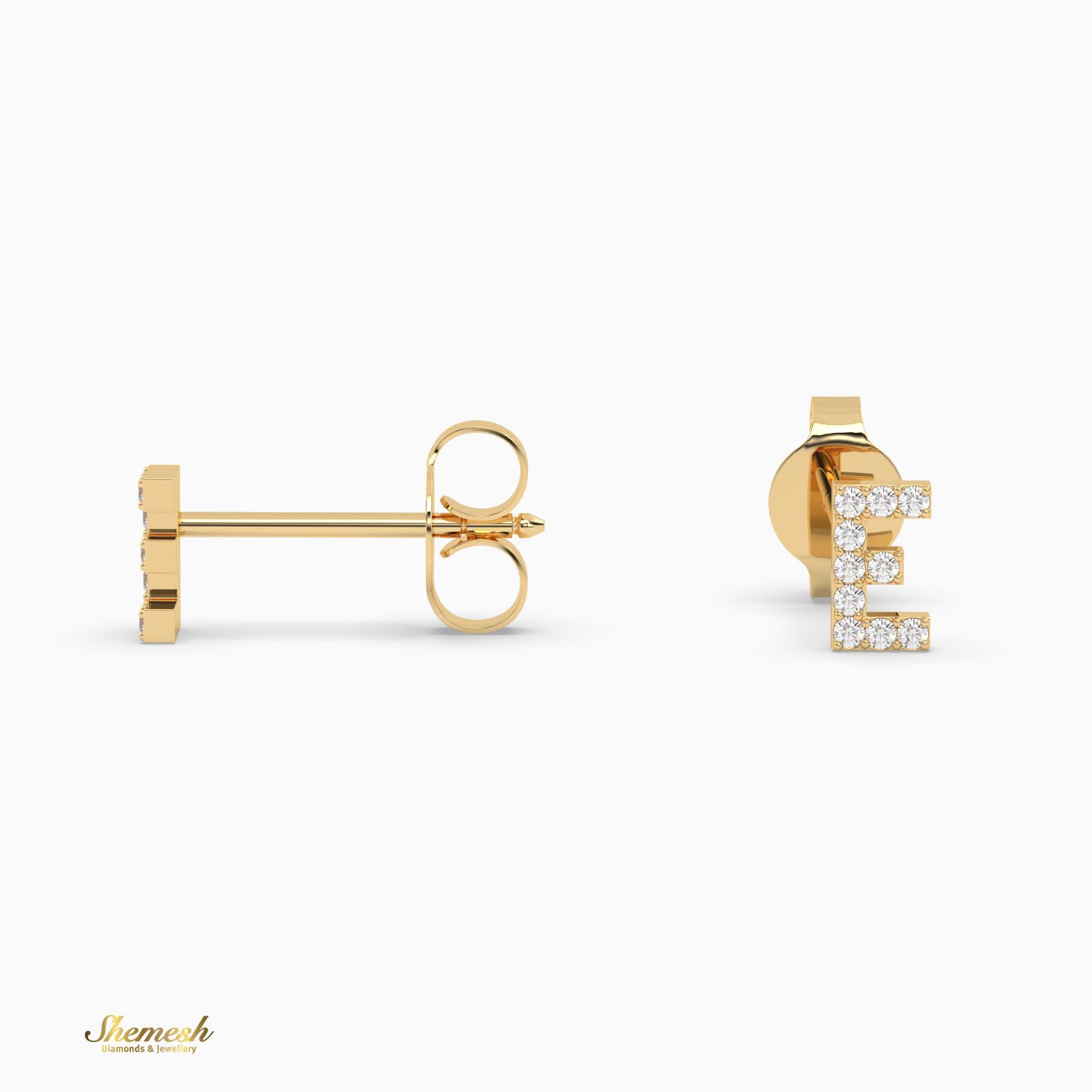 18K Gold 'E' Initial Stud Earrings - shemesh_diamonds