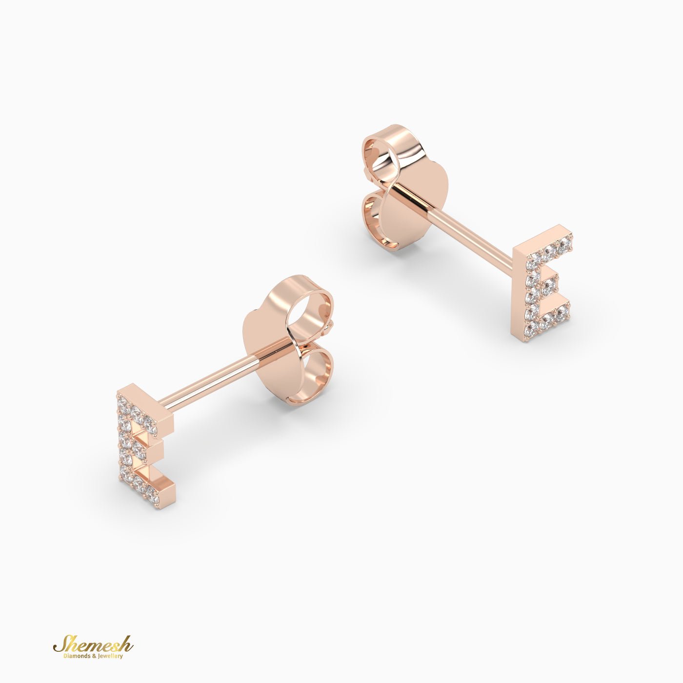 18K Gold 'E' Initial Stud Earrings - shemesh_diamonds