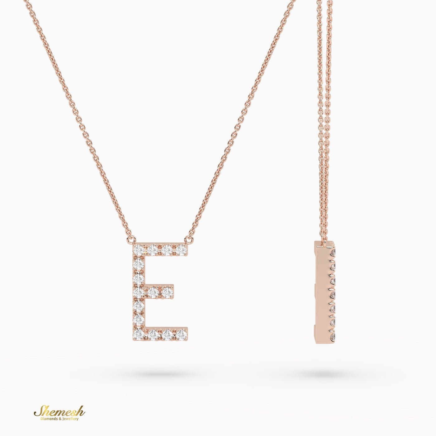 18K Gold Round Cut Diamonds "E" Initial Pendant - shemesh_diamonds