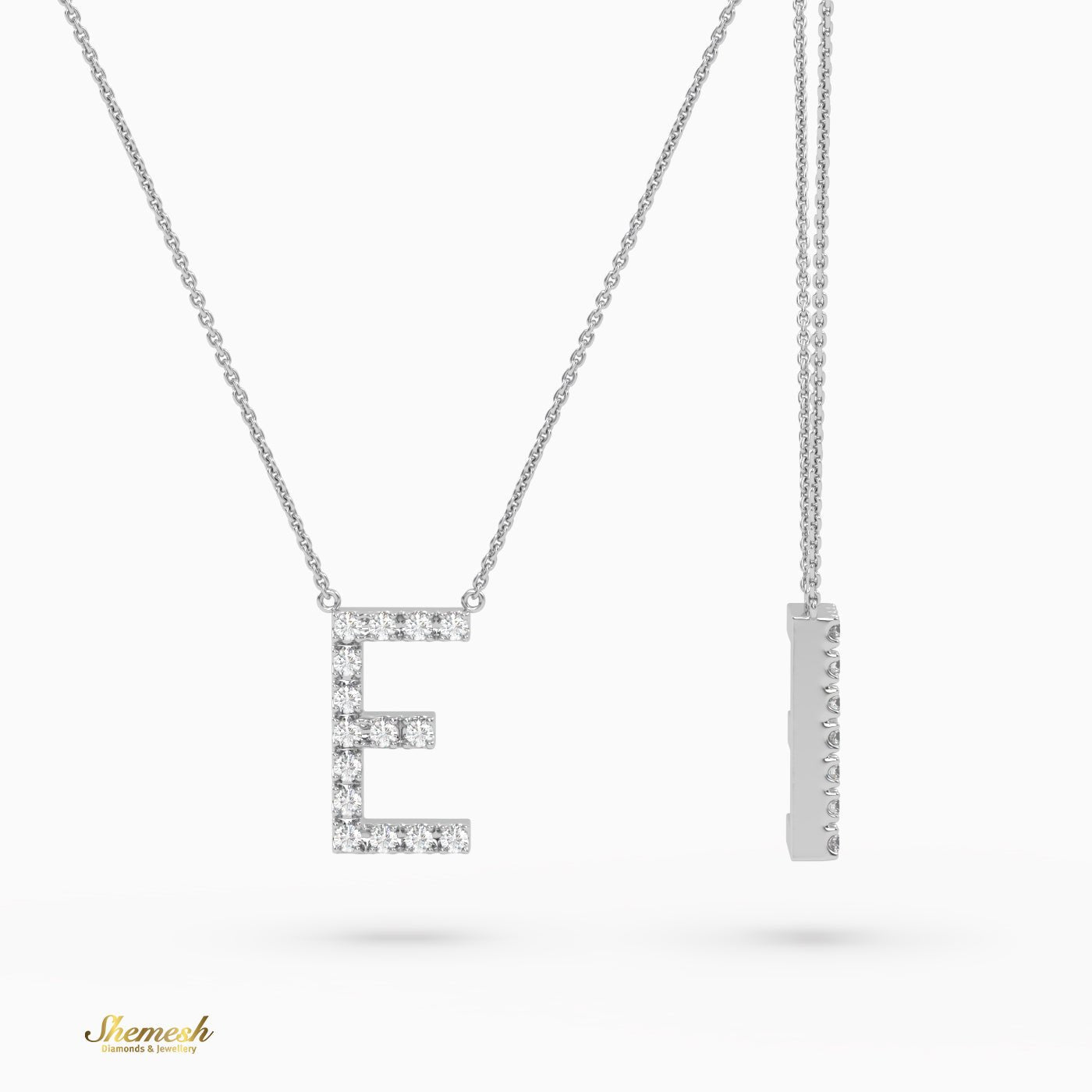 18K Gold Round Cut Diamonds "E" Initial Pendant - shemesh_diamonds