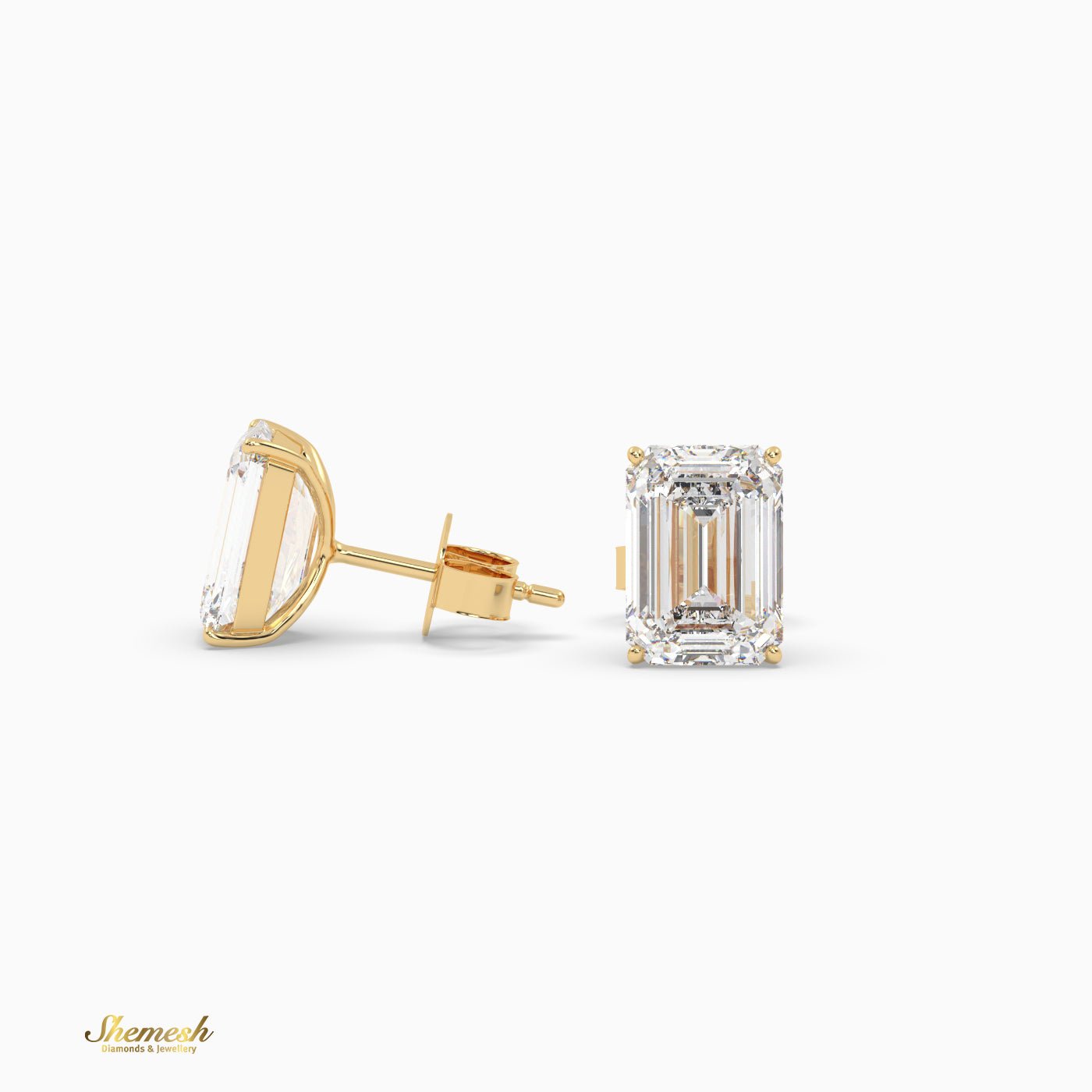 Emerald Cut 4 prongs Diamond Stud Earrings - shemesh_diamonds