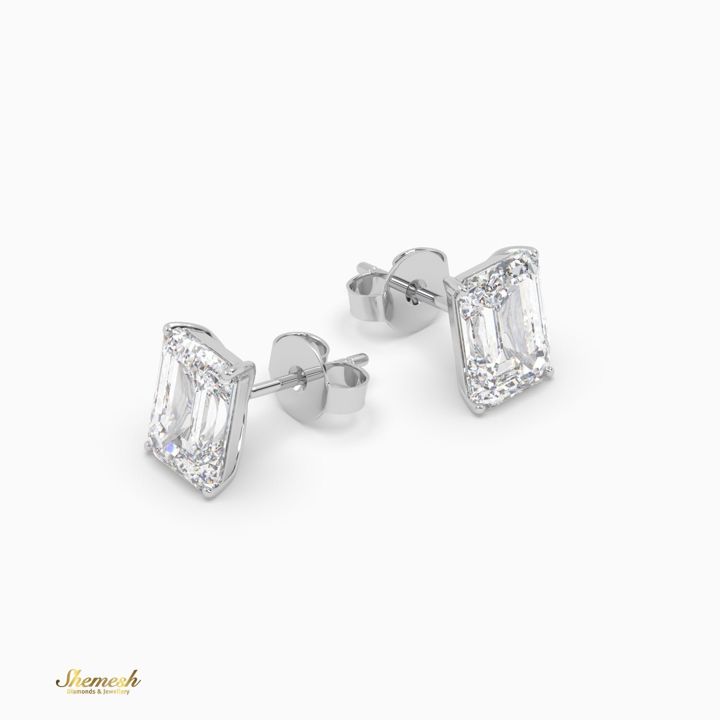 Emerald Cut 4 prongs Diamond Stud Earrings - shemesh_diamonds