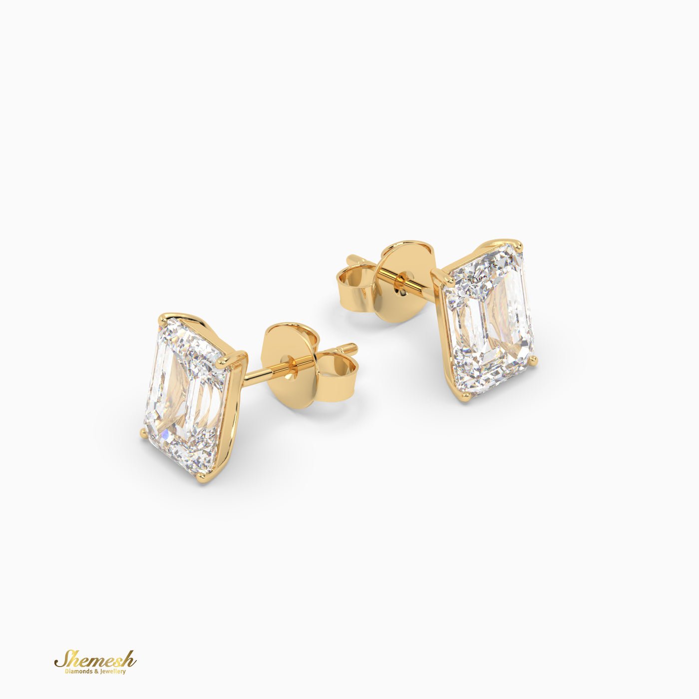 Emerald Cut 4 prongs Diamond Stud Earrings - shemesh_diamonds