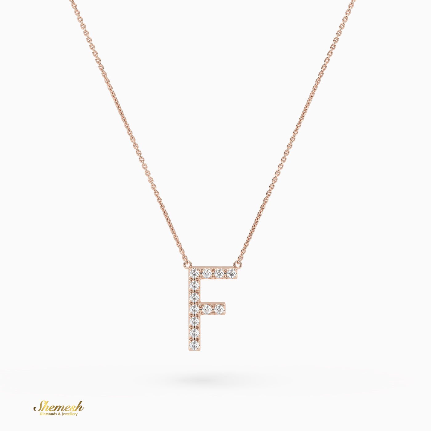 18K Gold Round Cut Diamonds "F" Initial Pendant - shemesh_diamonds