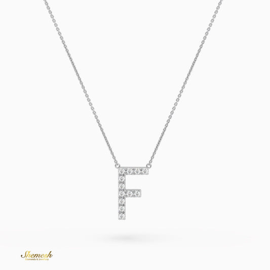 18K Gold Round Cut Diamonds "F" Initial Pendant - shemesh_diamonds