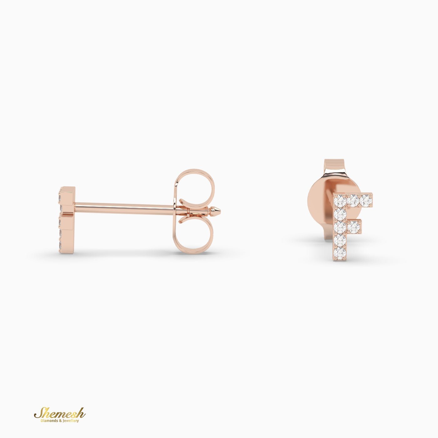 18K Gold 'F' Initial Stud Earrings - shemesh_diamonds