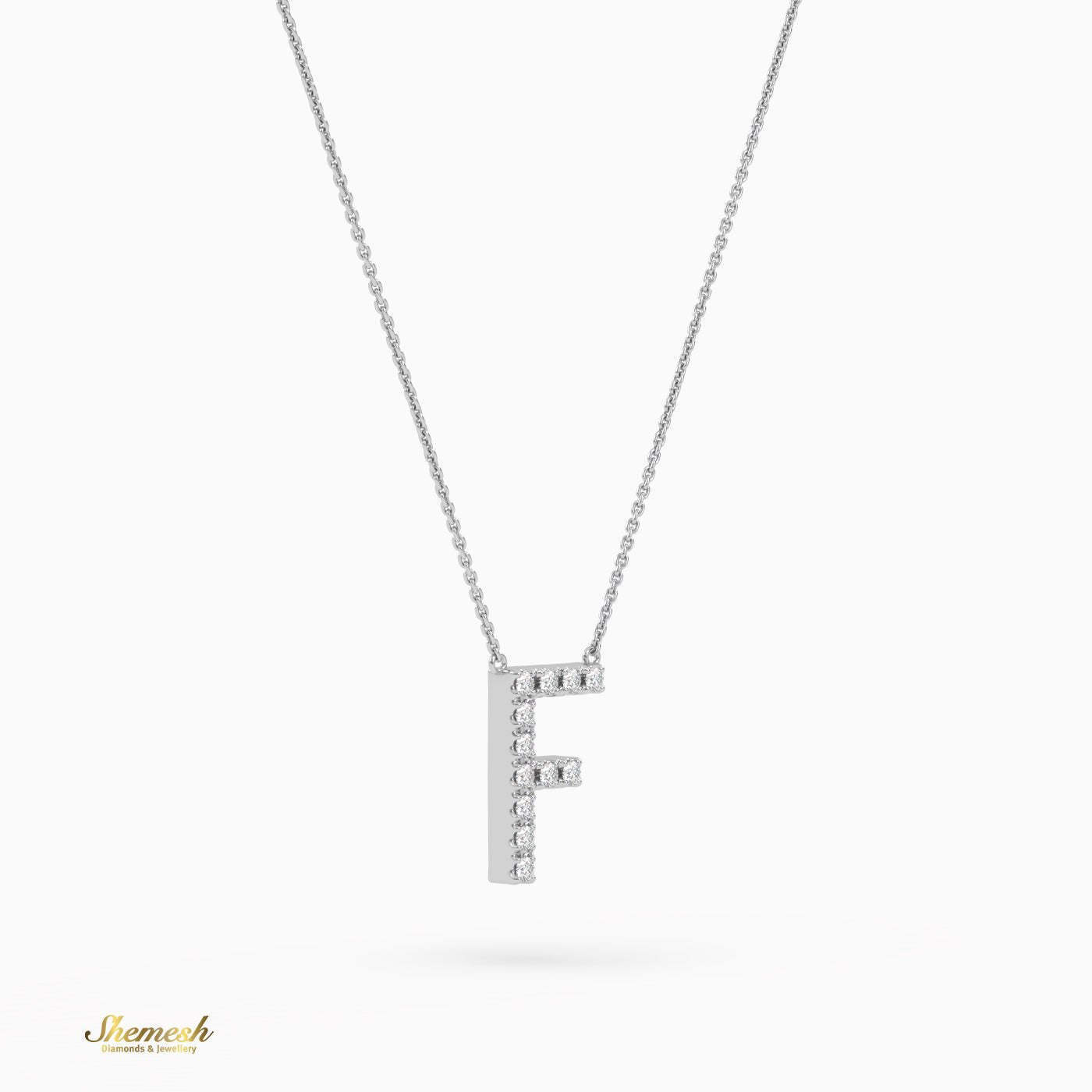 18K Gold Round Cut Diamonds "F" Initial Pendant - shemesh_diamonds