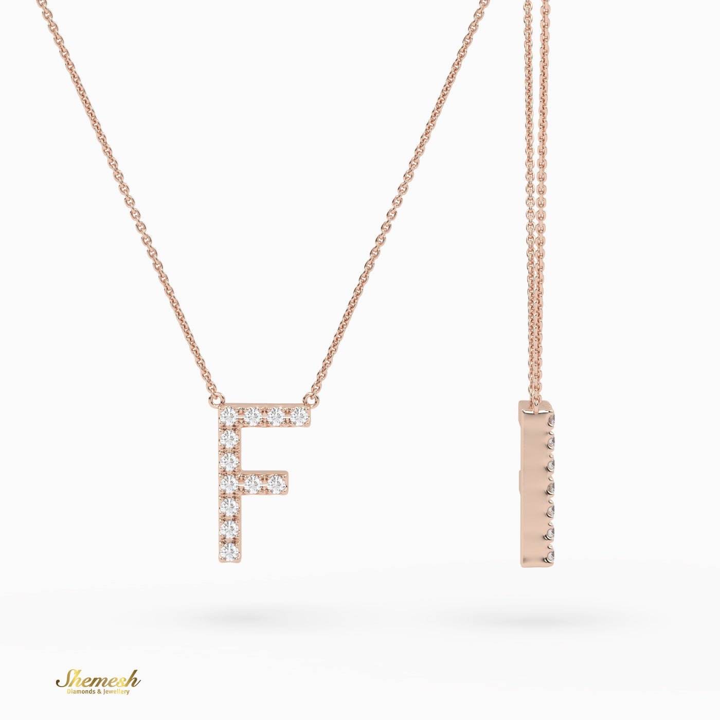 18K Gold Round Cut Diamonds "F" Initial Pendant - shemesh_diamonds