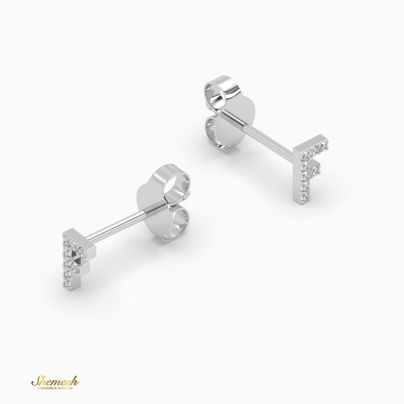 18K Gold 'F' Initial Stud Earrings - shemesh_diamonds