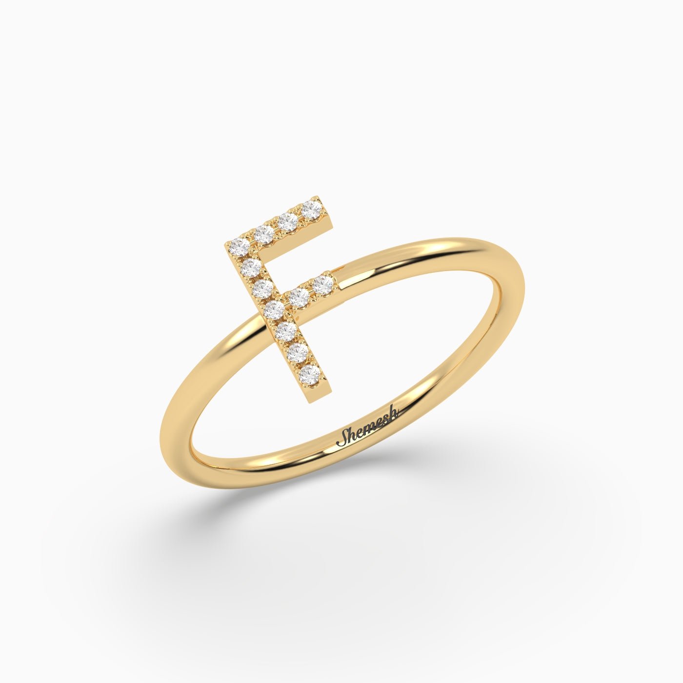 18K Gold "F" Initial Ring - shemesh_diamonds