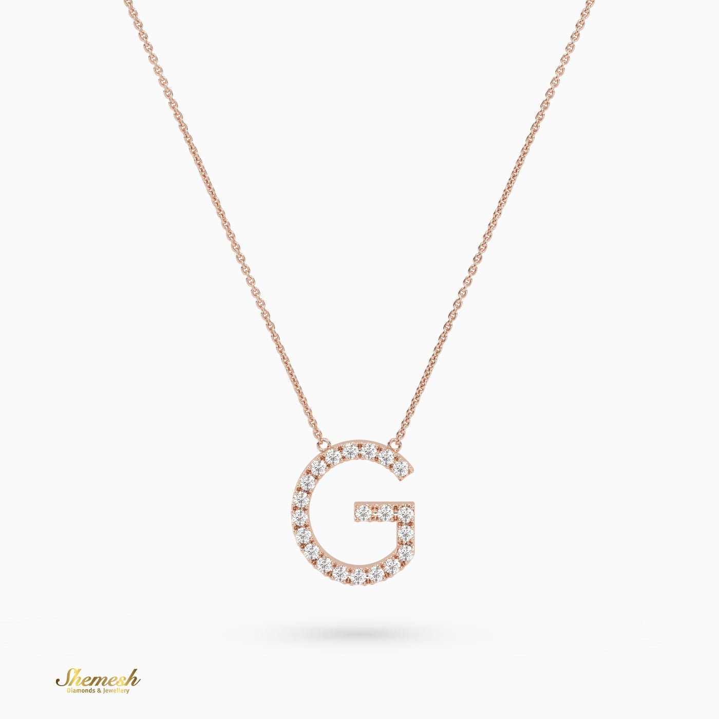 18K Gold Round Cut Diamonds "G" Initial Pendant - shemesh_diamonds