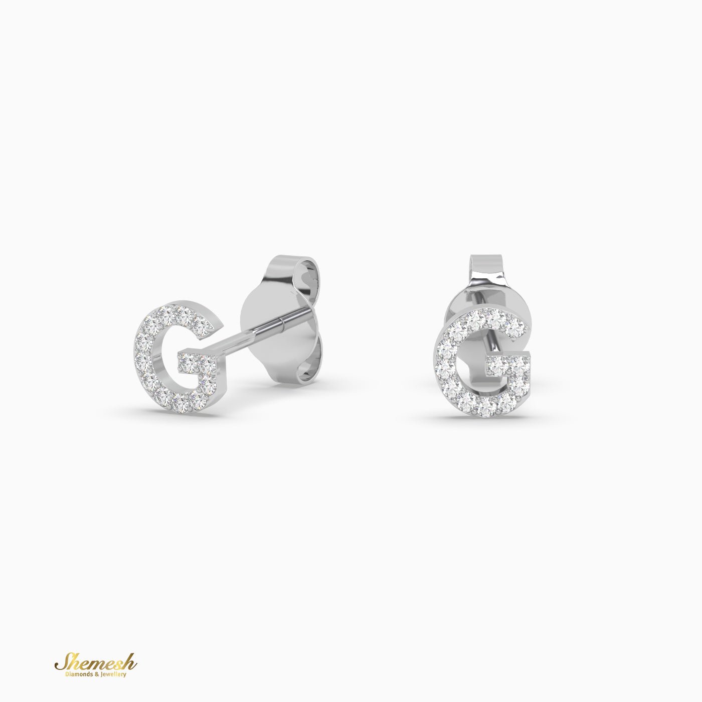 18K Gold 'G' Initial Stud Earrings - shemesh_diamonds