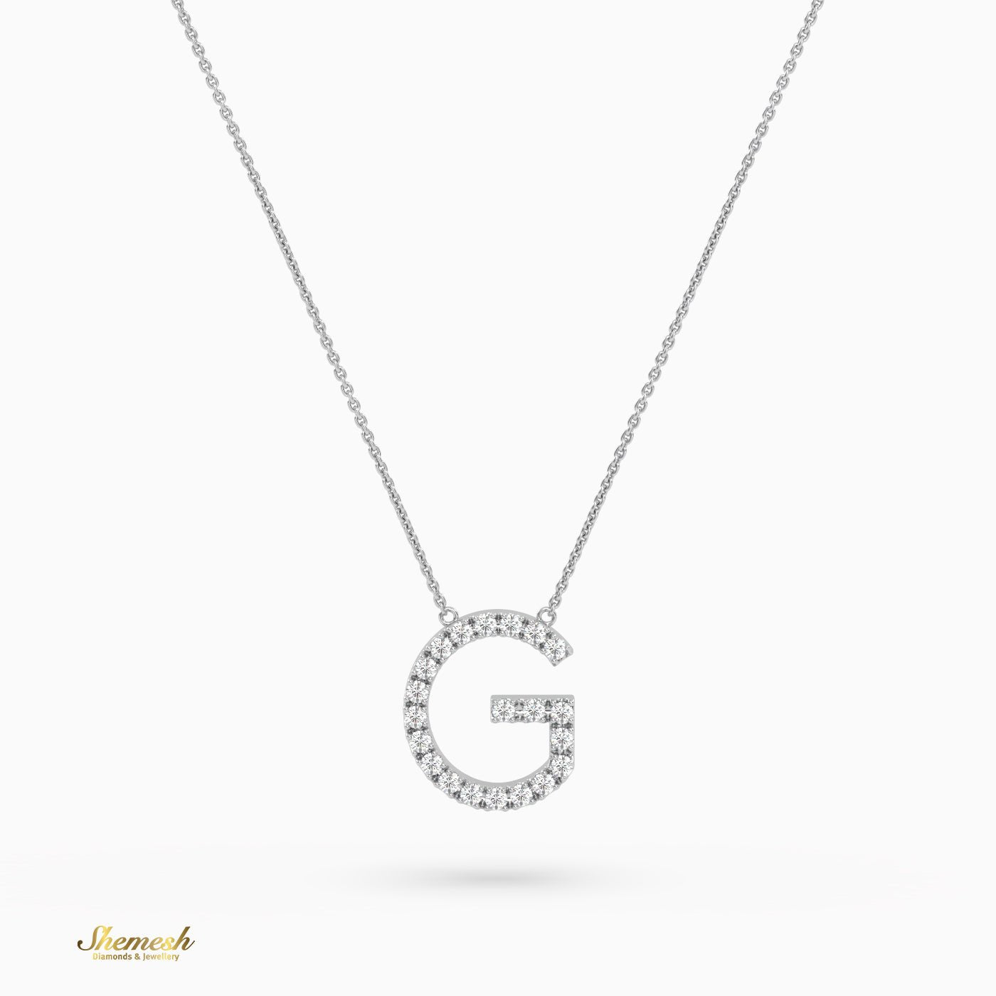 18K Gold Round Cut Diamonds "G" Initial Pendant - shemesh_diamonds