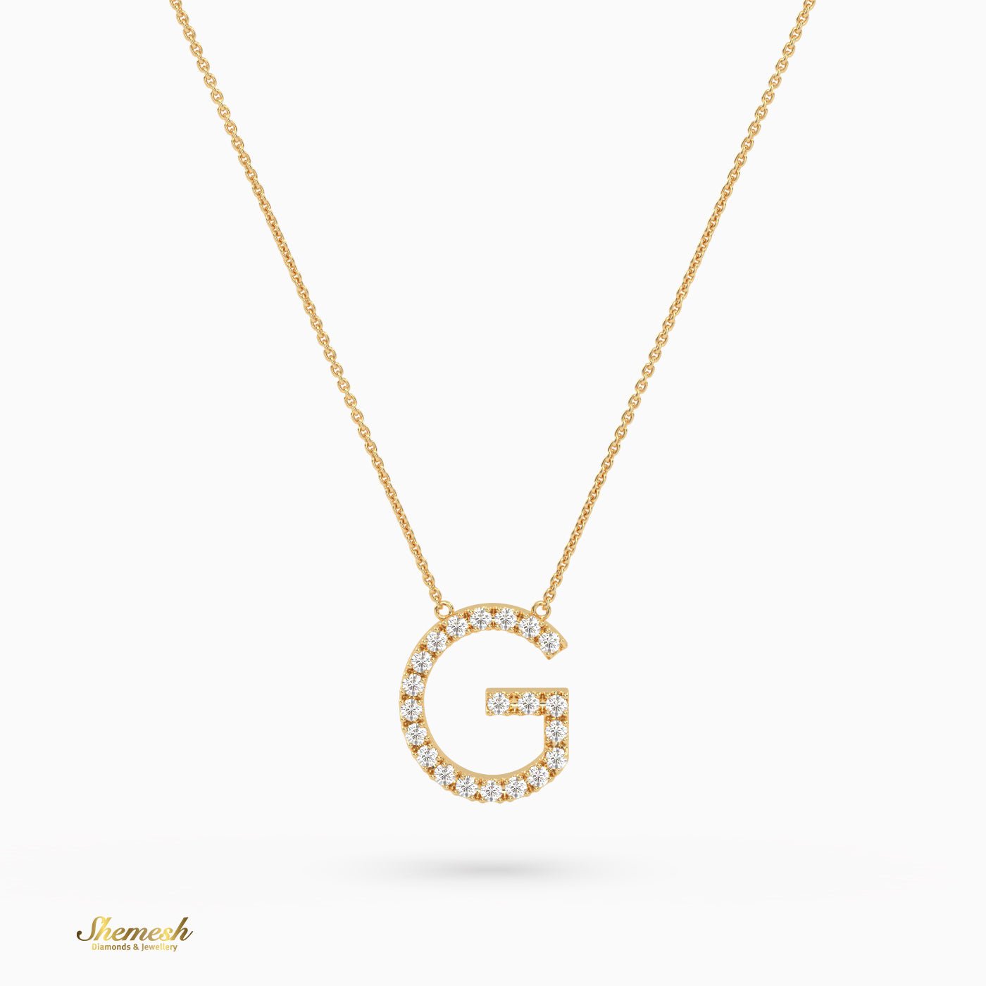 18K Gold Round Cut Diamonds "G" Initial Pendant - shemesh_diamonds