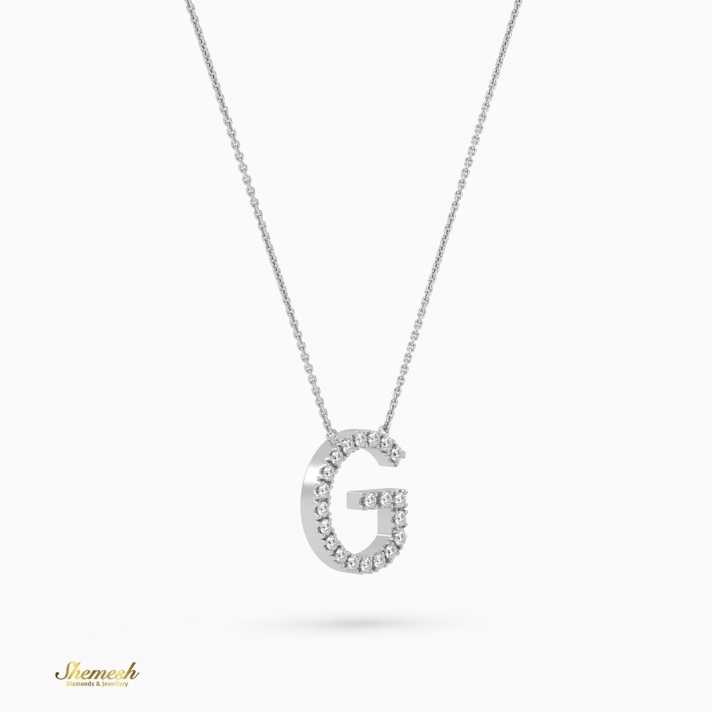 18K Gold Round Cut Diamonds "G" Initial Pendant - shemesh_diamonds