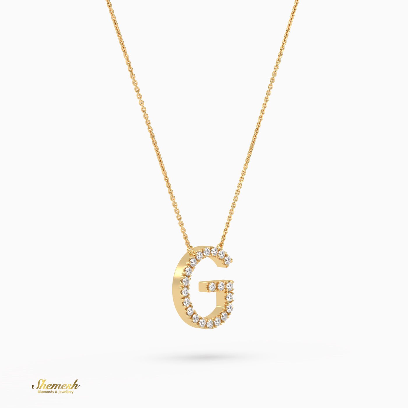 18K Gold Round Cut Diamonds "G" Initial Pendant - shemesh_diamonds