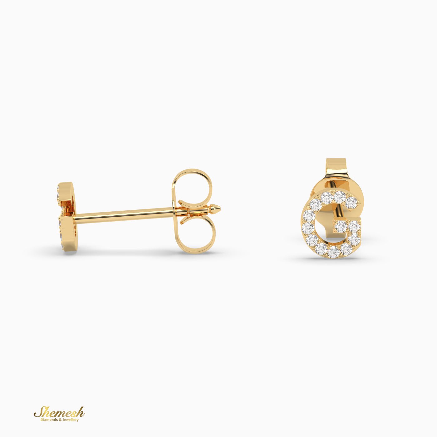 18K Gold 'G' Initial Stud Earrings - shemesh_diamonds