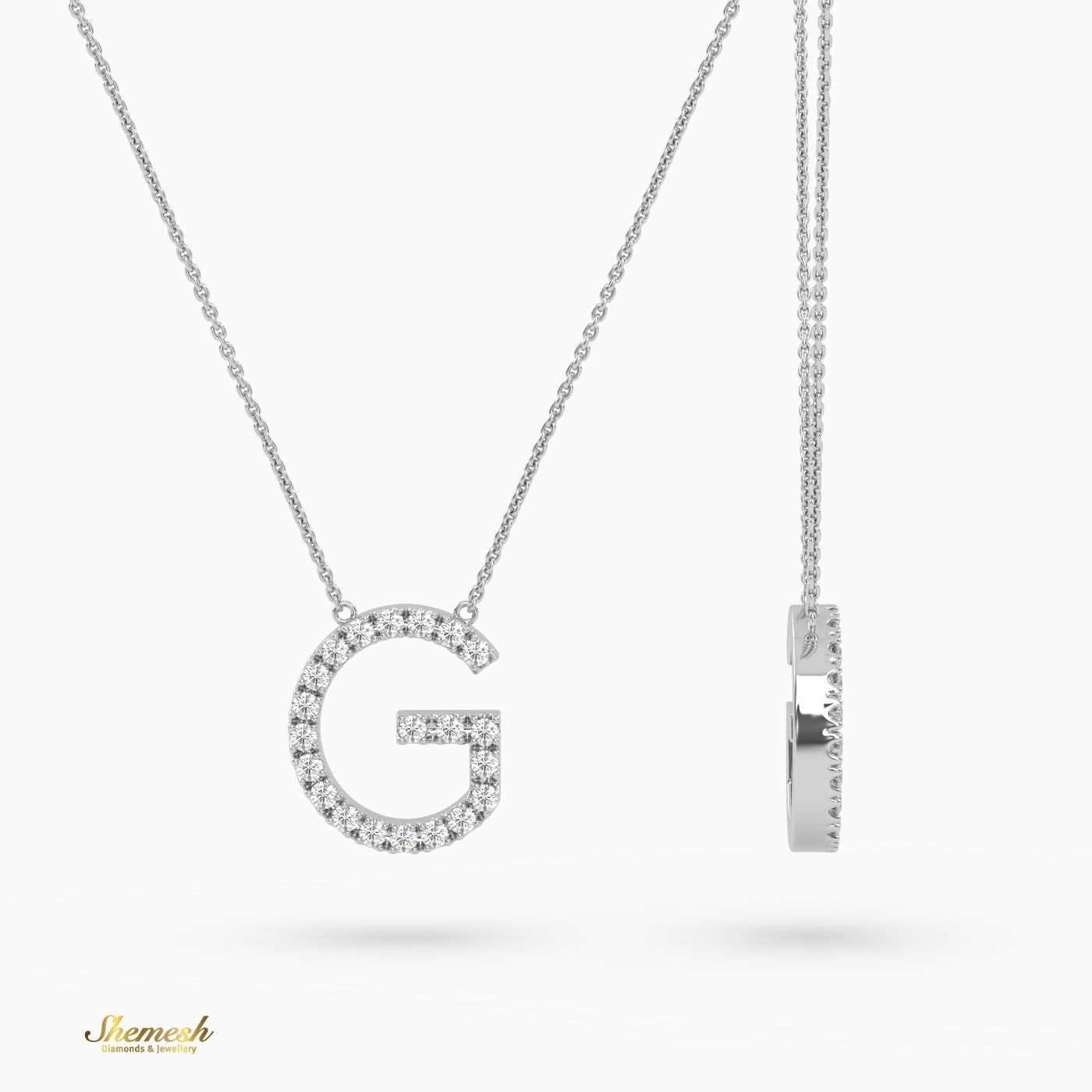 18K Gold Round Cut Diamonds "G" Initial Pendant - shemesh_diamonds