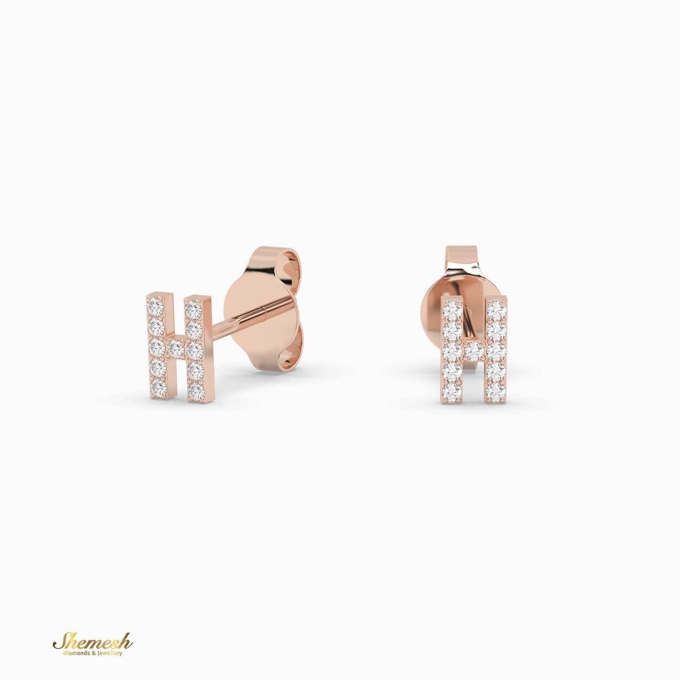 18K Gold 'H' Initial Stud Earrings - shemesh_diamonds