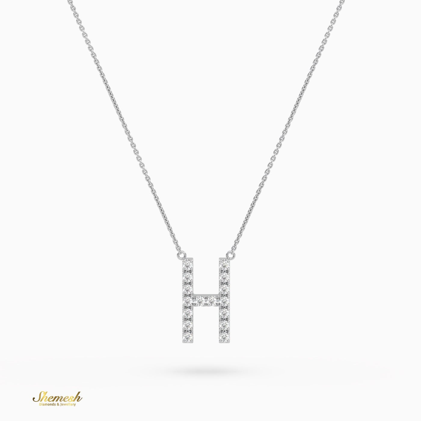 18K Gold Round Cut Diamonds "H" Initial Pendant - shemesh_diamonds