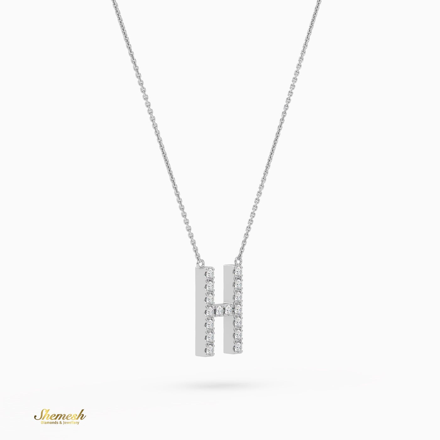 18K Gold Round Cut Diamonds "H" Initial Pendant - shemesh_diamonds