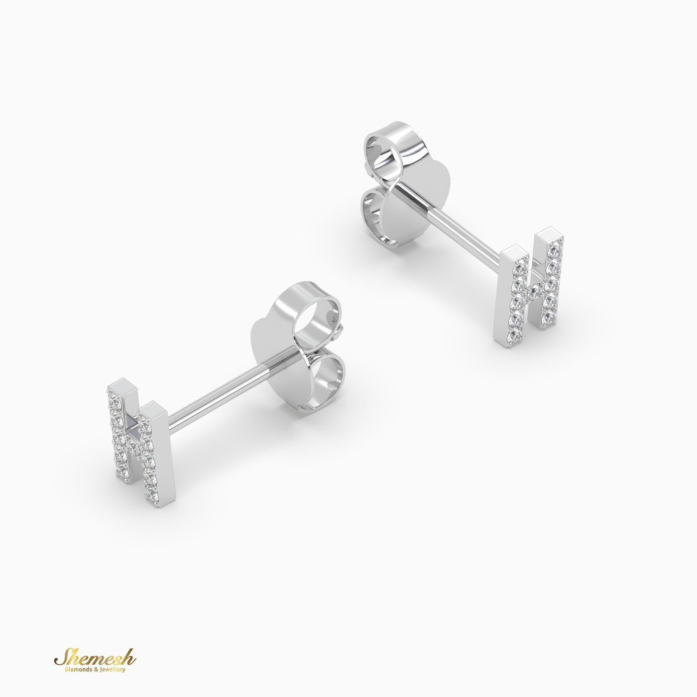 18K Gold 'H' Initial Stud Earrings - shemesh_diamonds