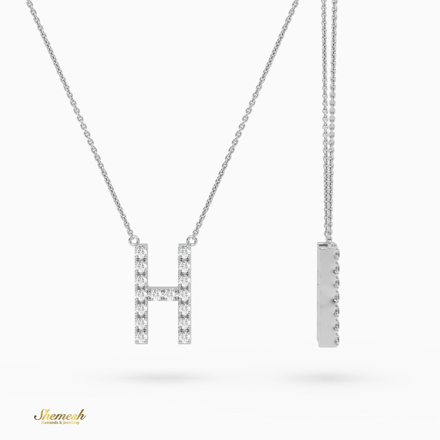 18K Gold Round Cut Diamonds "H" Initial Pendant - shemesh_diamonds