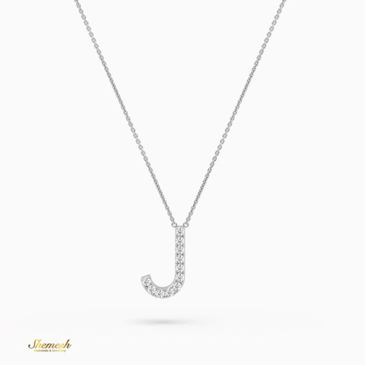 18K Gold Round Cut Diamonds "J" Initial Pendant - shemesh_diamonds