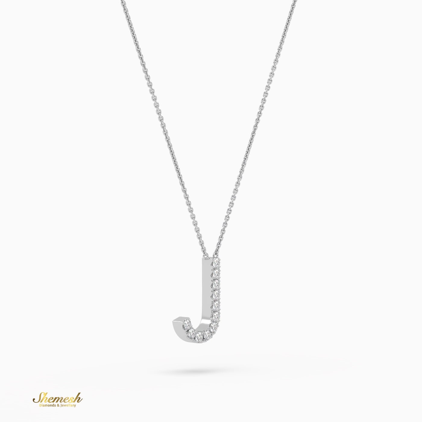 18K Gold Round Cut Diamonds "J" Initial Pendant - shemesh_diamonds