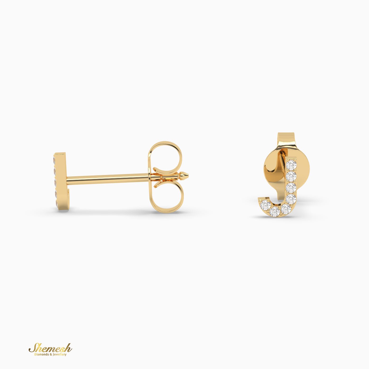 18K Gold 'J' Initial Stud Earrings - shemesh_diamonds