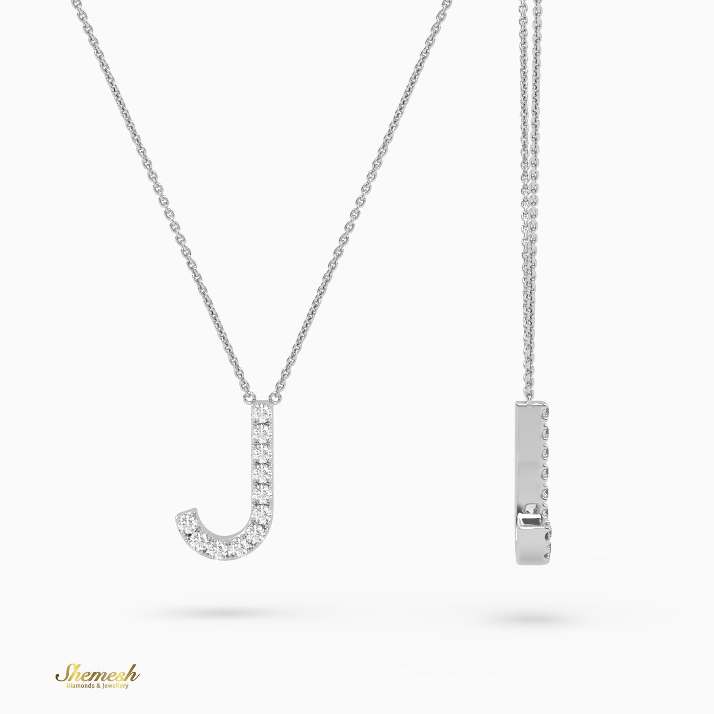 18K Gold Round Cut Diamonds "J" Initial Pendant - shemesh_diamonds