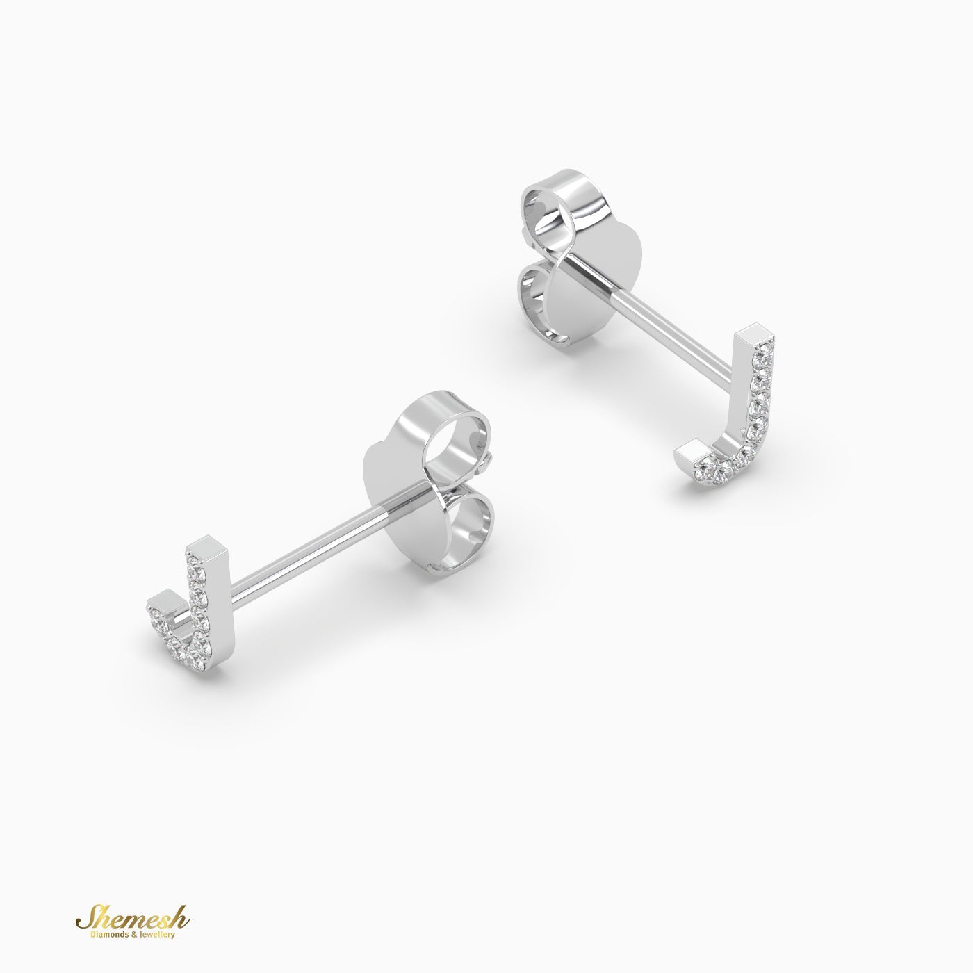 18K Gold 'J' Initial Stud Earrings - shemesh_diamonds