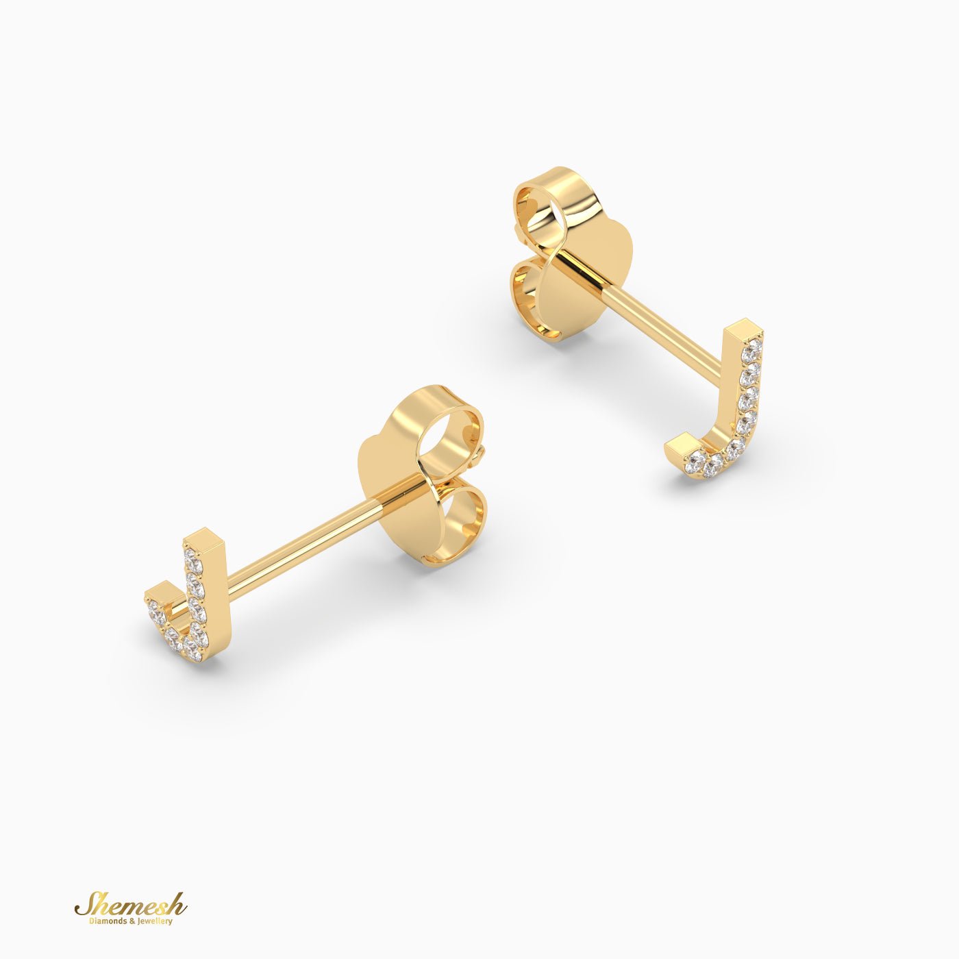 18K Gold 'J' Initial Stud Earrings - shemesh_diamonds