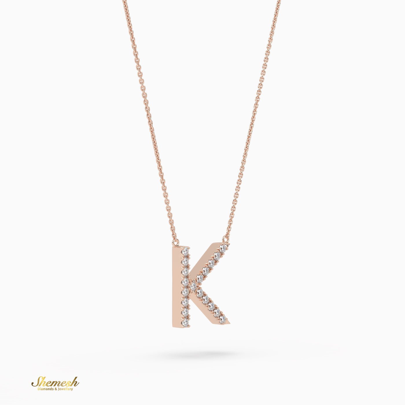 18K Gold Round Cut Diamonds "K" Initial Pendant - shemesh_diamonds