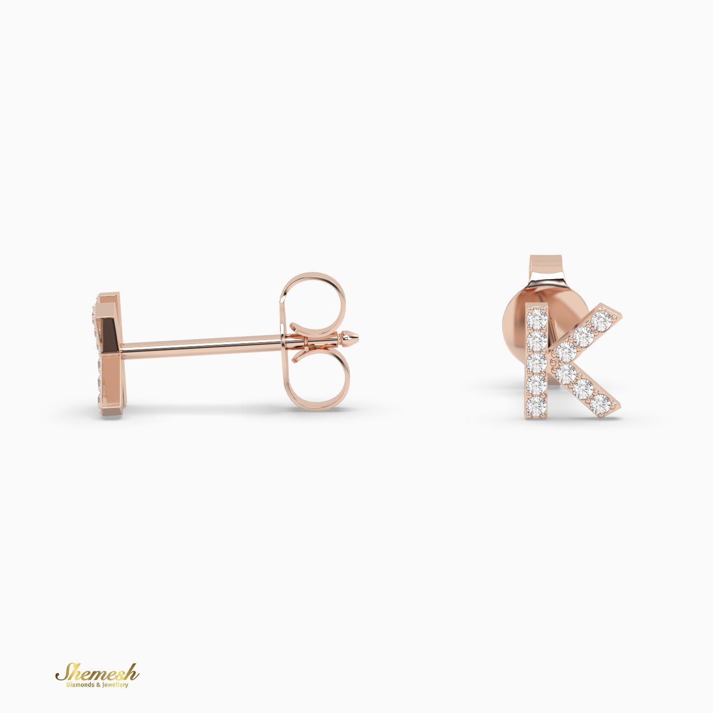 18K Gold 'K' Initial Stud Earrings - shemesh_diamonds