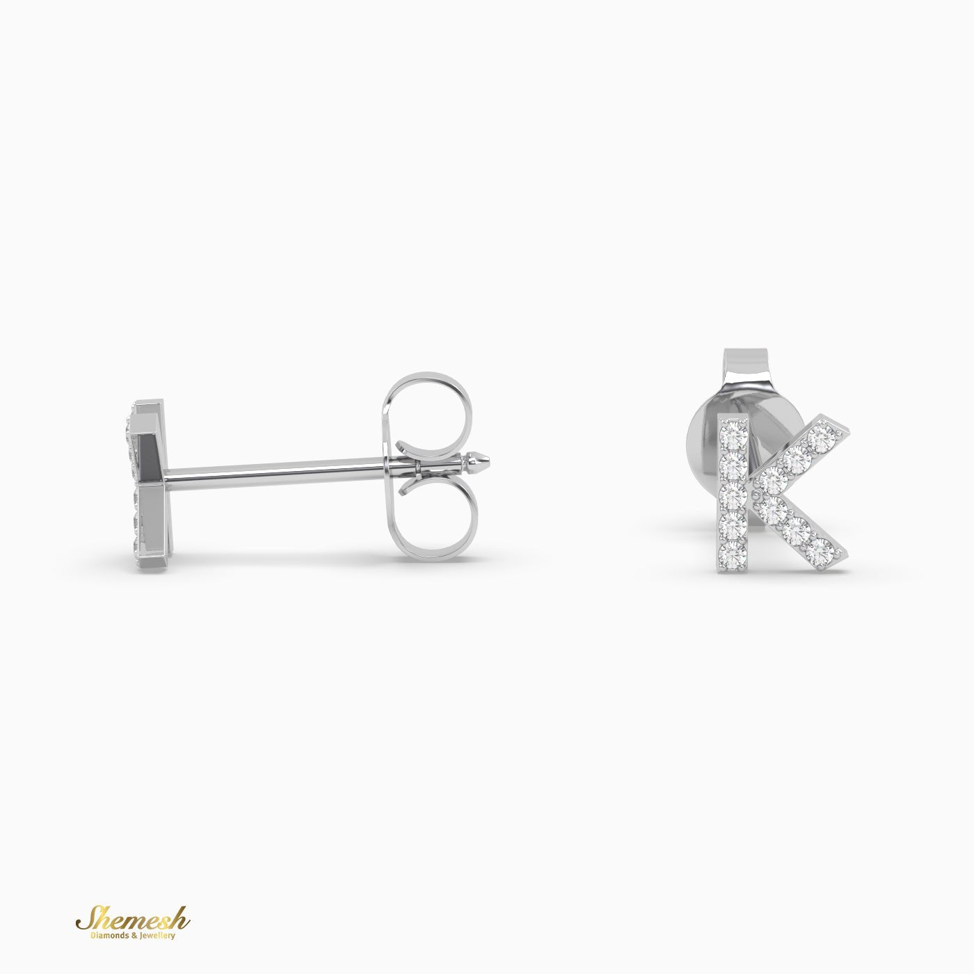 18K Gold 'K' Initial Stud Earrings - shemesh_diamonds