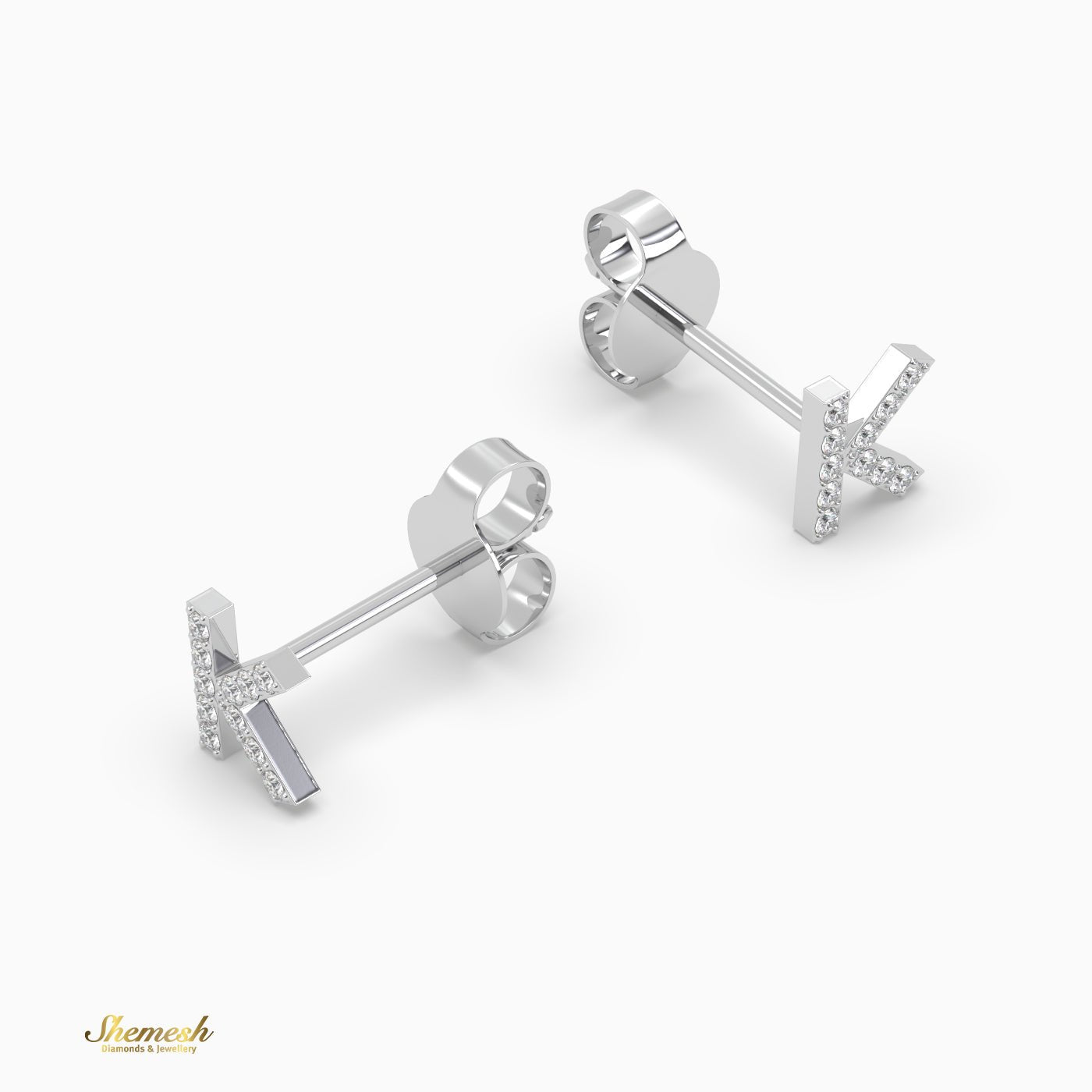 18K Gold 'K' Initial Stud Earrings - shemesh_diamonds