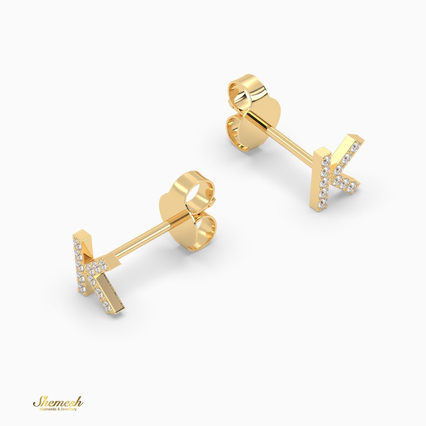 18K Gold 'K' Initial Stud Earrings - shemesh_diamonds